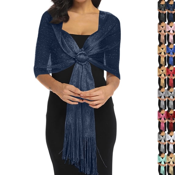 Sparkling Metallic Shawls and Wraps for Evening Party Wedding Formal Dresses Navy