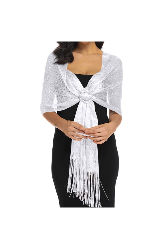 Sparkling Metallic Shawls and Wraps for Evening Party/Wedding/Formal Dresses White One Size