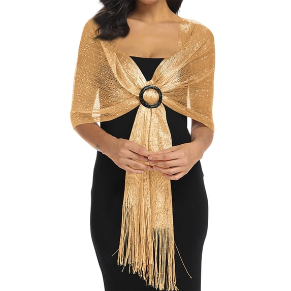 Sparkling Metallic Shawls and Wraps for Evening Wedding or Formal Dresses with Free Buckle Gold One Size