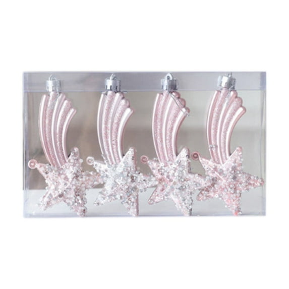 Sparkling Meteorite Christmas Tree Ornaments Set of 4 Decorations with Glittering Tail Star Center Durable Hanging Accessories Ideal for Xmas Tree Wreaths Home Festive