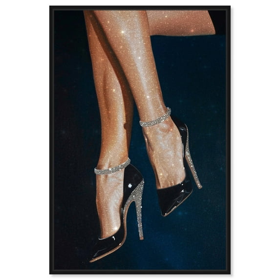 Sparkling Night Heels Canvas Feminine Black White Art by Art Remedy, Black Frame, 36" x 54"