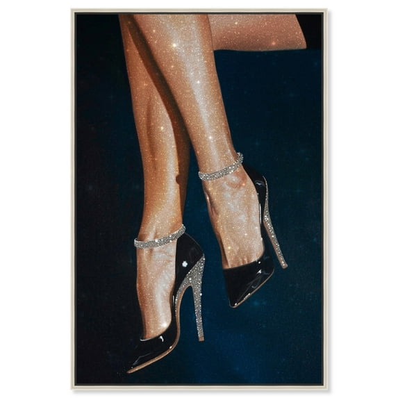 Sparkling Night Heels Canvas Feminine Black White Art by Art Remedy, Silver Frame, 16" x 24"