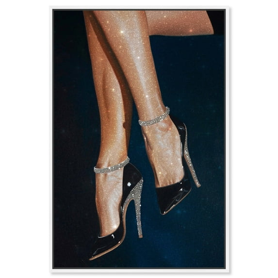 Sparkling Night Heels Canvas Feminine Black White Art by Art Remedy, White Frame, 24" x 36"