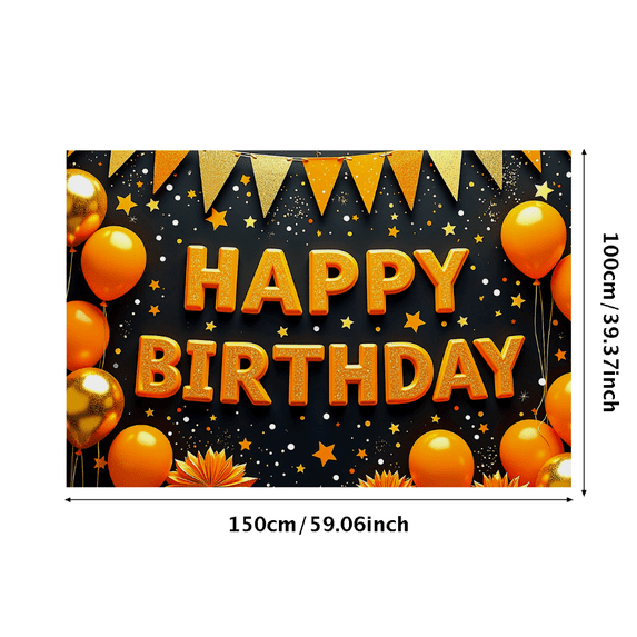 Sparkling Orange Happy Birthday Banner Backdrop Background Party Decoration Supplies for Birthday Party Photography Props Celebration Decorations