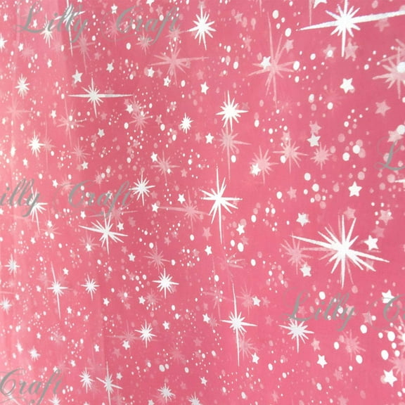 Sparkling Organza Star Peachy Pink 58 Inch Fabric Sold by the Yard