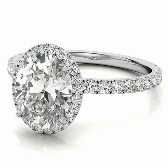 Sparkling Oval Cut Moissanite Ring with Halo Setting for Women in White Gold Finish by Auory