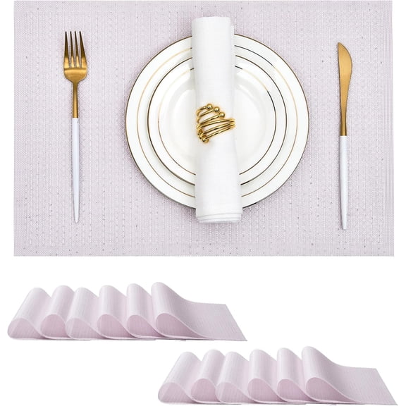 Sparkling Pale Lavender Sequin Woven Vinyl Placemats, Set of 12 - Waterproof & Washable Dining Table Mats for Wedding, Anniversary, Daily Use, Hand-Cut