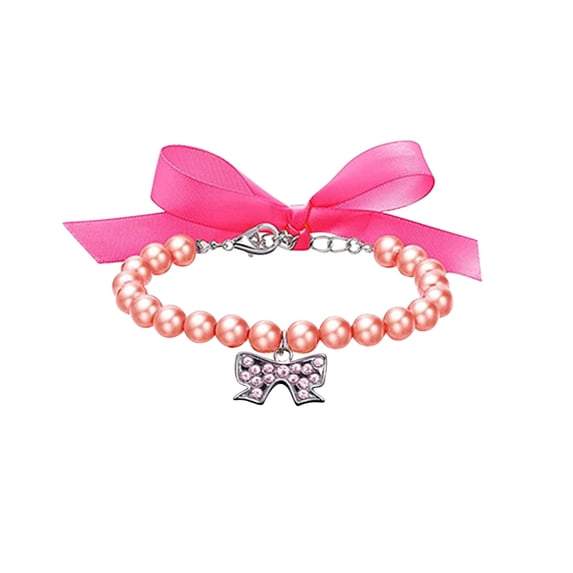 Sparkling Pearl Rhinestone Pet Collar, Adjustable Alloy Heart‑Shaped Decor Necklace for Dogs & Cats, Bling Collar with 5cm Extension Chain, S/M/L Sizes, 1‑Piece