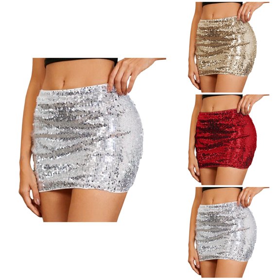 Sparkling Pearls Sequin Skirt for Women â Sexy Bodycon Stretchy Pencil Mini Skirt for Night Out, Club, Party, & Carnival