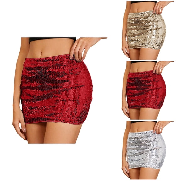 Sparkling Pearls Sequin Skirt for Women â Sexy Bodycon Stretchy Pencil Mini Skirt for Night Out, Club, Party, & Carnival