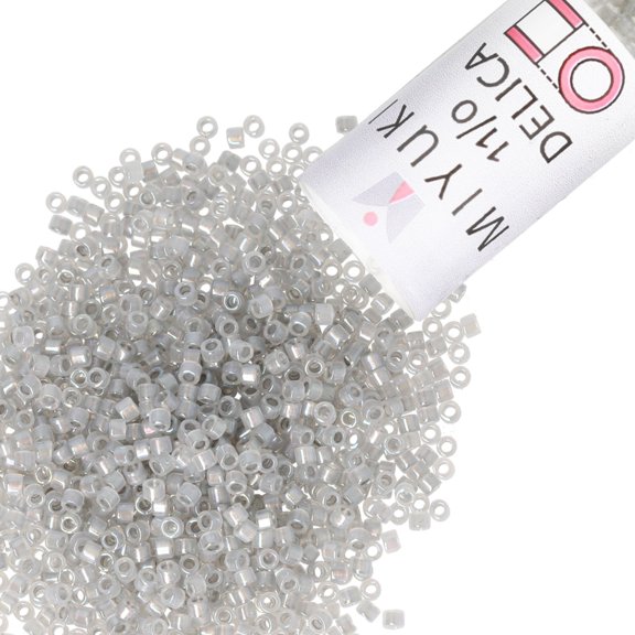 Miyuki Delica Seed Beads – Size 11/0 (1.6 mm), DB1770, Sparkle Pewter-Lined Opal AB, 7.2 g, Approx. 1440 Beads