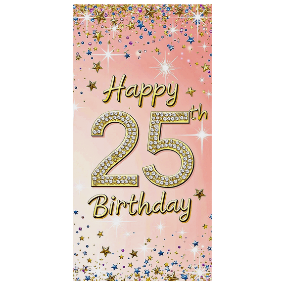 Sparkling Pink Background with Star Confetti Happy 25th Birthday Banner Party Supplies Photography Props Birthday Decoration Backdrop Decorations