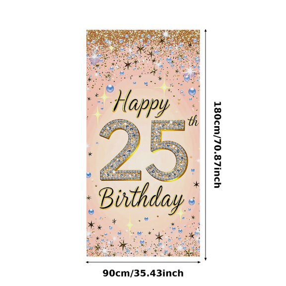 Sparkling Pink Background with Star Confetti Happy 25th Birthday Banner Party Supplies Photography Props Birthday Decoration Backdrop Decorations
