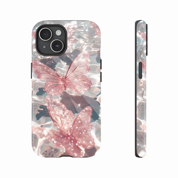Sparkling Pink Butterfly Crystal Rhinestone Phone Case for Women’s Elegant Style Compatible with iPhone 11/12/13/14/15/16 (Pro Max/Plus)