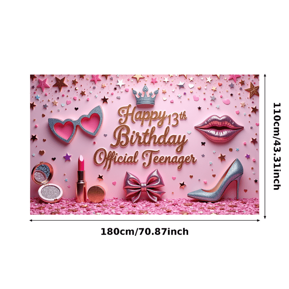 Sparkling Pink Hearts Happy Birthday Banner for Teenage Girls Birthday Party Glitter Decoration