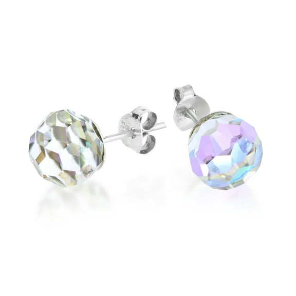 Sparkling Pink and Blue Crystal Ball Sterling Silver 8mm Round Stud Earrings
