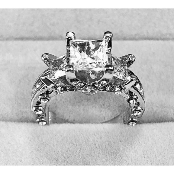 Sparkling Princess Geometric Metal Ring with Alloy Inlaid Artificial Gems for Women | Electroplated Finish | Fashion Micro-Set Design