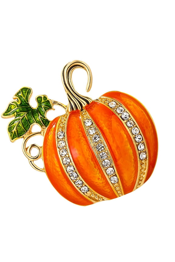Sparkling Pumpkin Brooch Rhinestones Alloy Secure Closure Lightweight Jewelry For Halloween Thanksgiving Party Accessories