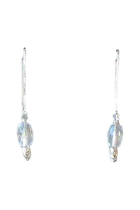 Sparkling Quartz & Silver Ear Threaders | 3 3/4" Long |