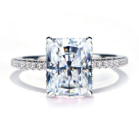 Sparkling Radiant Cut Moissanite Engagement Rings for Women 4 Carat D Color VVS1 Clarity S925 Sterling Silver Lab Created Diamond Rings Anniversary Wedding Promise Ring with Certificate