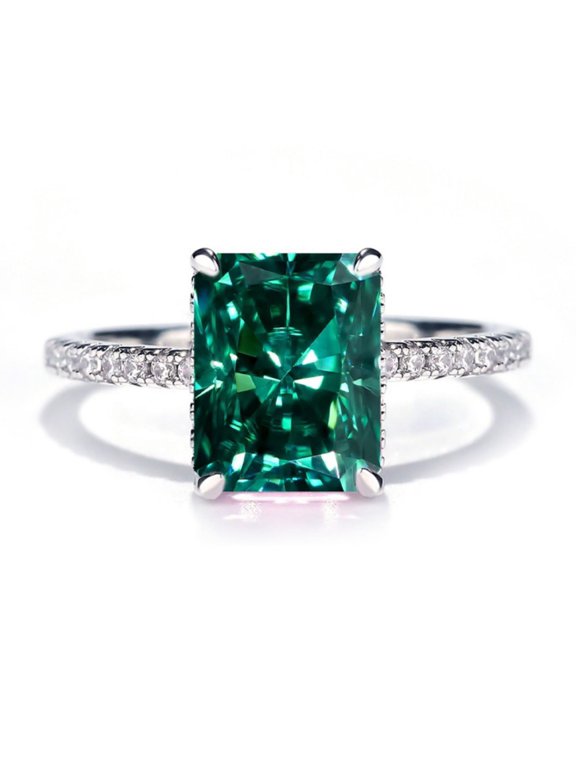 Sparkling Radiant Cut Moissanite Engagement Rings for Women 4 Carat D Color VVS1 Clarity S925 Sterling Silver Lab Created Diamond Rings Anniversary Wedding Promise Ring with Certificate