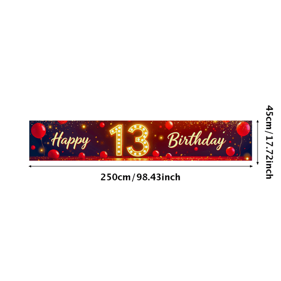 Sparkling Red Background Happy 13 Birthday Banner with Balloon Elements Photography Props Party Decors Birthday Celebration Photo Backdrop Birthday Party Supplies