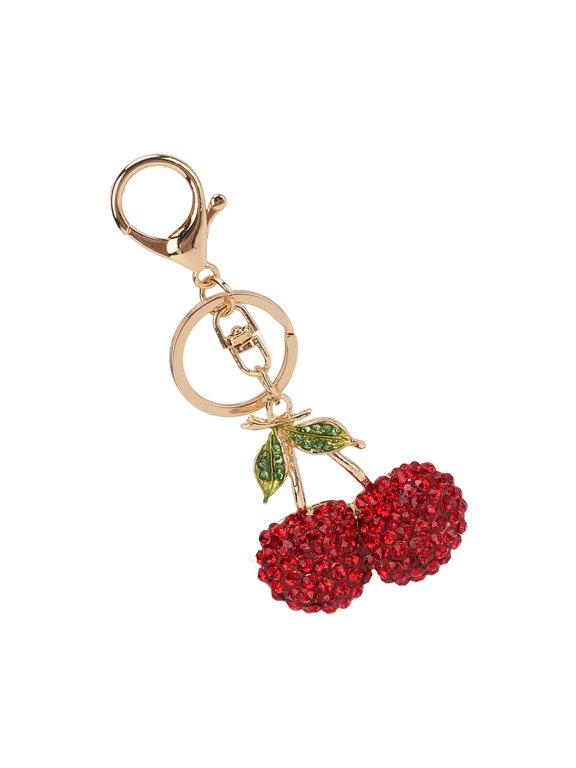 Sparkling Red Cherry Keychain Cute Crystal Handbag Charm Accessory With Sturdy Swivel Hook Perfect For Keys And Bags Approx 5.9 inches / 15 cm Long