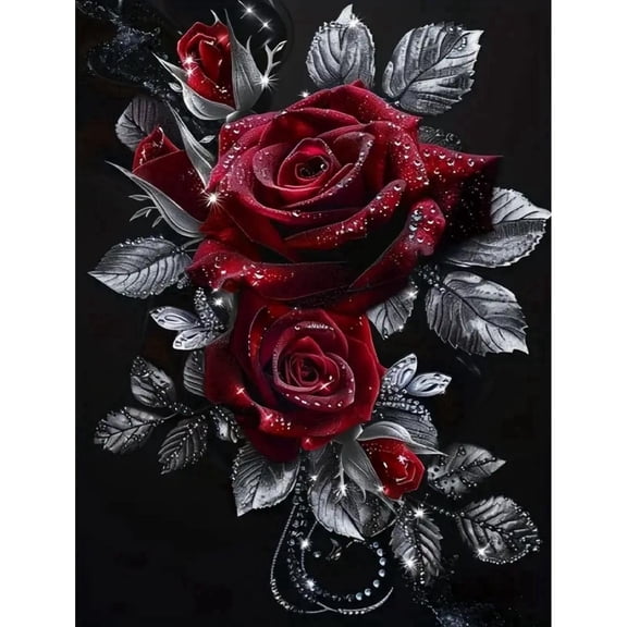 Sparkling Red Roses 5D Diamond Painting Kit - DIY Full Drill Floral Art for Home Decor