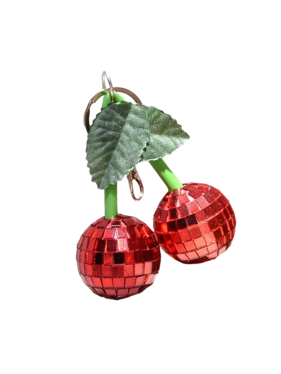 Sparkling Retro Mirrored Cherries Keychain Bag Charm Decorative Ornament For Keys Bags Home Decoration Accessory