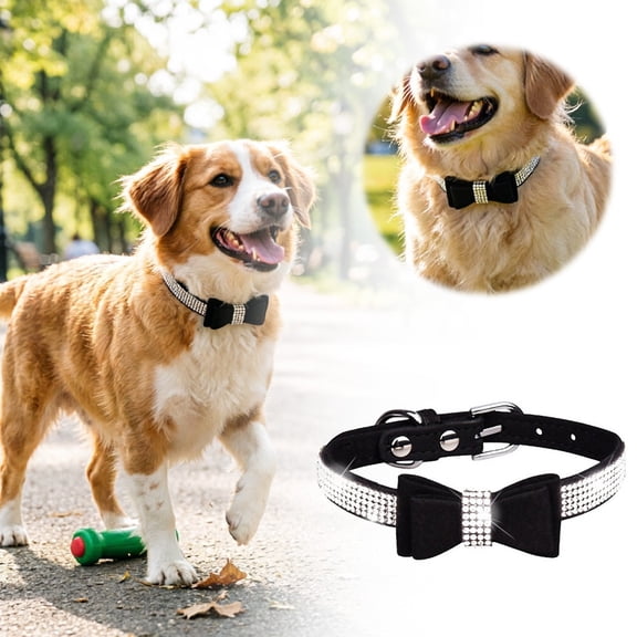Sparkling Rhinestone Bow Collar Leash With Microfiber Metal Buckle For Small Medium Large Metal Quick Release Buckle 3/4 Dog Sequin Bow Tie Foggy Dog Bow Tie Light Bow Tie for Dogs Puller Snap Soft