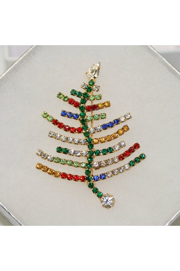 Sparkling Rhinestone Christmas Tree Brooch, Xmas Pin, Holiday Fashion Jewelry Gift