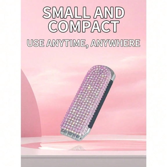 Sparkling Rhinestone Foldable Hair Brush with Mirror, Compact 2-in-1 Travel Comb for On-the-Go Styling