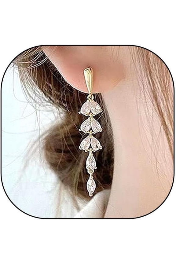 Sparkling Rhinestone Long Tassel Dangle Earring, Dainty Marquise Crystal Wedding Bridesmaids Drop Earring, Party Prom Statement Jewelry Gift for Women