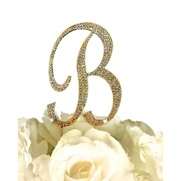 Sparkling Rhinestone Monogram Cake Topper - Letter B - Gold