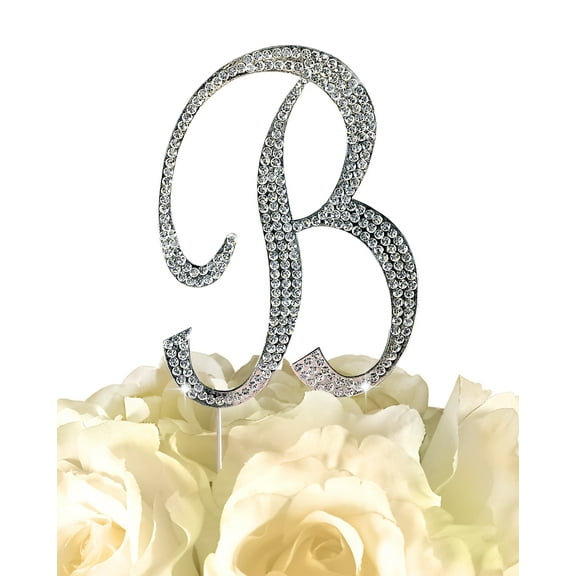 Sparkling Rhinestone Monogram Cake Topper - Letter B - Silver