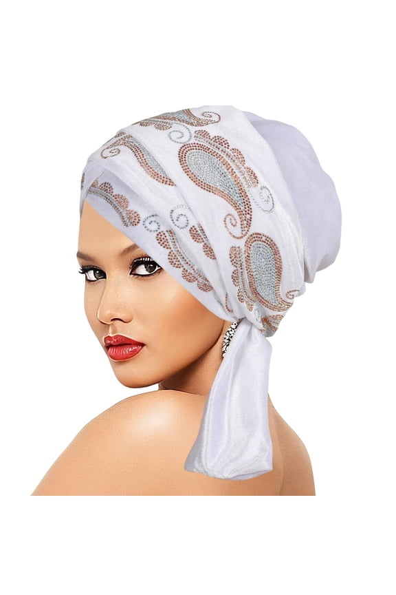 Sparkling Rhinestones Decors Turban Hat Velvet Headscarf Hat With Crossed Forehead Design For Skin Comfort Chemo Headwear