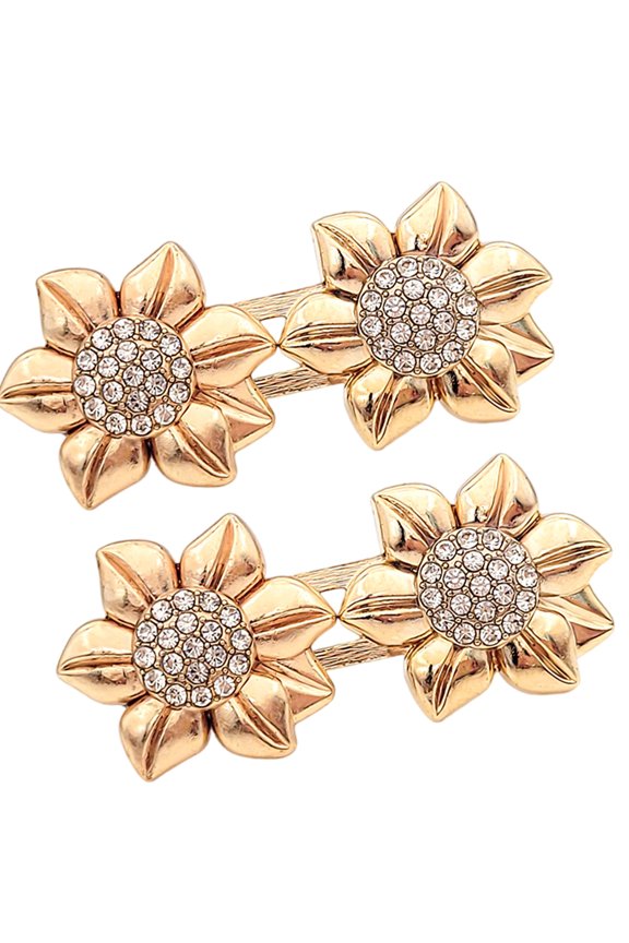 Sparkling Rhinestones Flower Adjustable Waistband Pin Button For Pants Not Sew Alloy Design