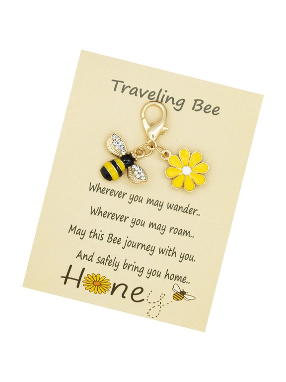 Sparkling Rhinestones Honeybees Flower Pendant Keychain Lightweight Metal Accessory For Bags Backpacks Gifts