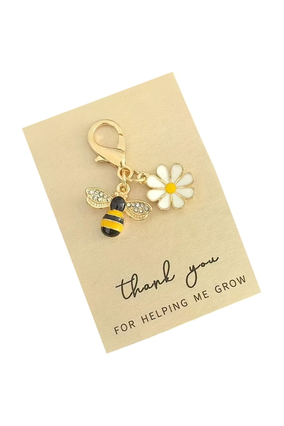 Sparkling Rhinestones Honeybees Flower Pendant Keychain Lightweight Metal Accessory For Bags Backpacks Gifts