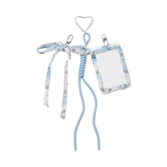 Sparkling Rhinestones Keychain Card Holder Soft Jeans Fabric Compact Design