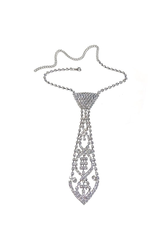 Sparkling Rhinestones Necktie Chain Adjustable Necklace Jewelry Neckpiece For Formal Event Prom Night And Daily Wear