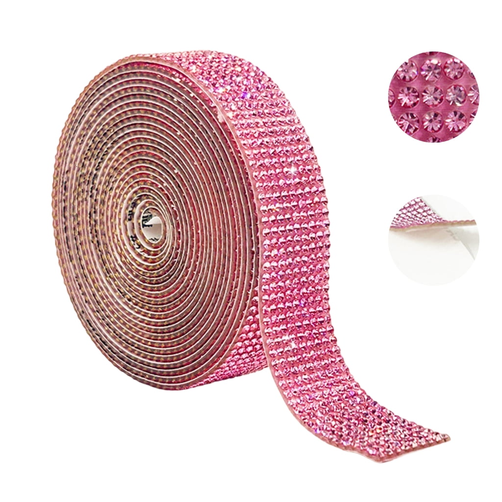 Pink Ribbon With Rhinestone Sparkling Rhinestones Ribbon 13mm Crystal Ribbon Roll for Craft Wedding ...