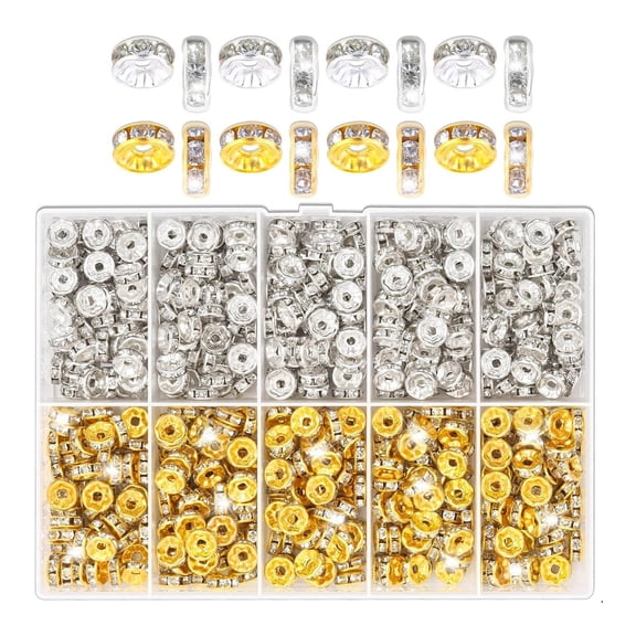 Sparkling Rondelle Spacer Beads 600/720/900Pcs 8mm Rhinestones Spacer Flat Round Beads for Bracelets Jewelry Making