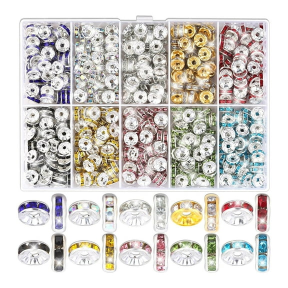 Sparkling Rondelle Spacer Beads 600/720/900Pcs 8mm Rhinestones Spacer Flat Round Beads for Bracelets Jewelry Making