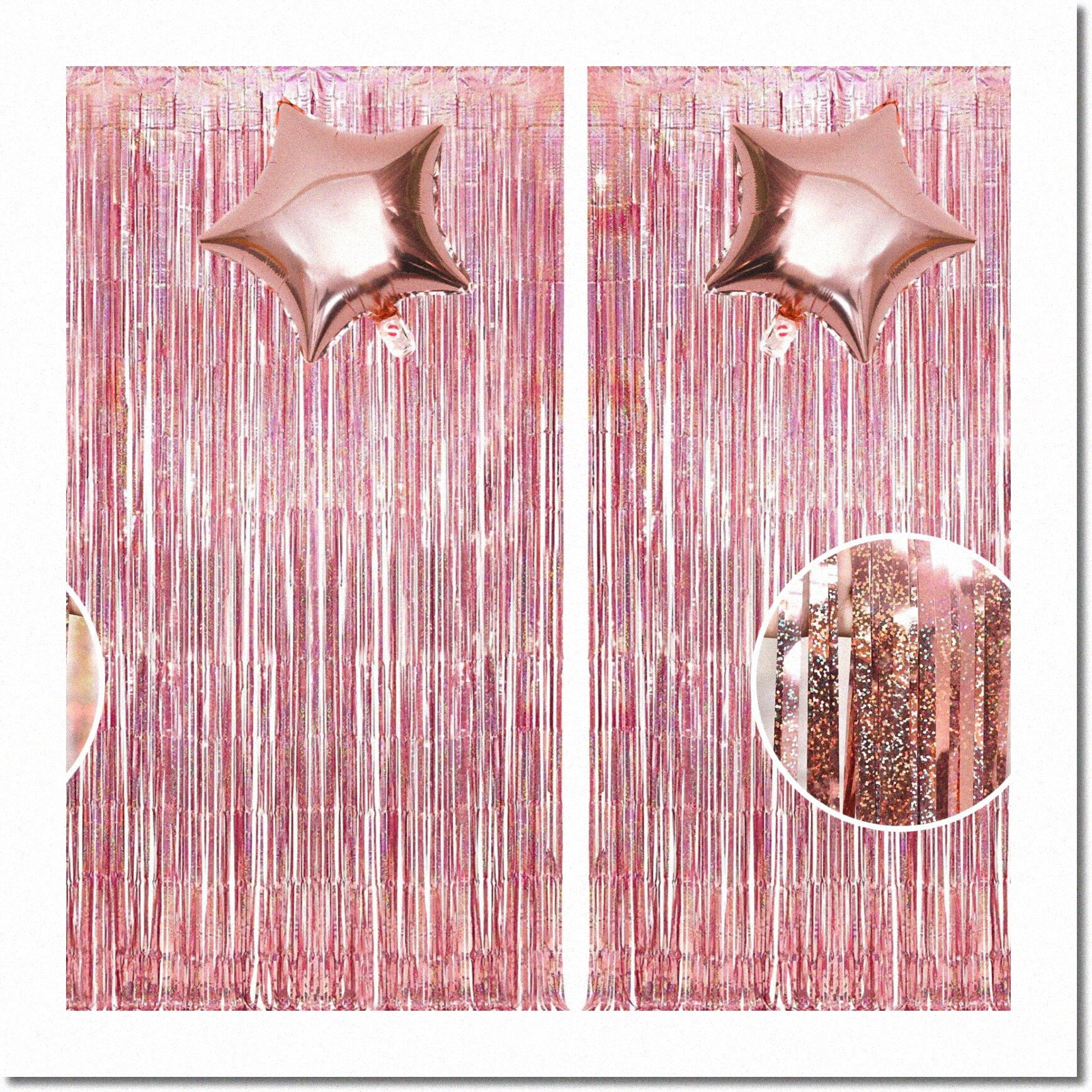Sparkling Rose Gold Celebration Set: Glitter Tinsel Fringe Curtains ...