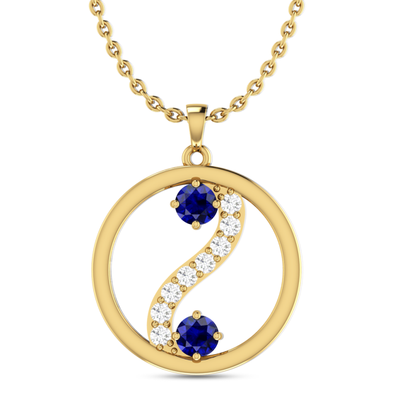 Sparkling Round Blue Sapphire Wave Circle Pendant Engagement Gift For Cousin || Ali Baba Jewellery