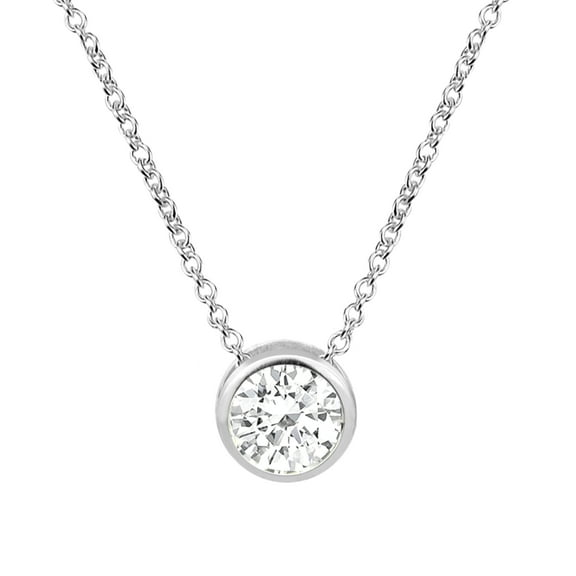 Sparkling Round Crystal Set on Sterling Silver Pendant Necklace