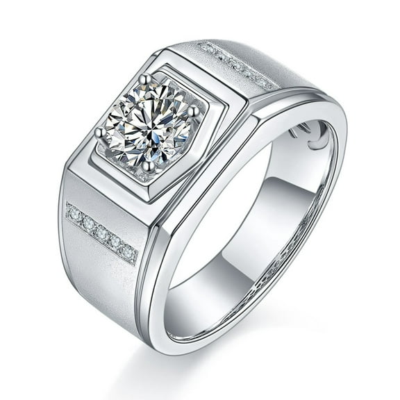 Sparkling Round Cut 1 Carat Solitaire Moissanite Ring for Men S925 Sterling Silver Lab Created Diamond Engagement Ring Anniversary Promise Fashion Luxury Suitable for Daily Wear Wedding Birthday