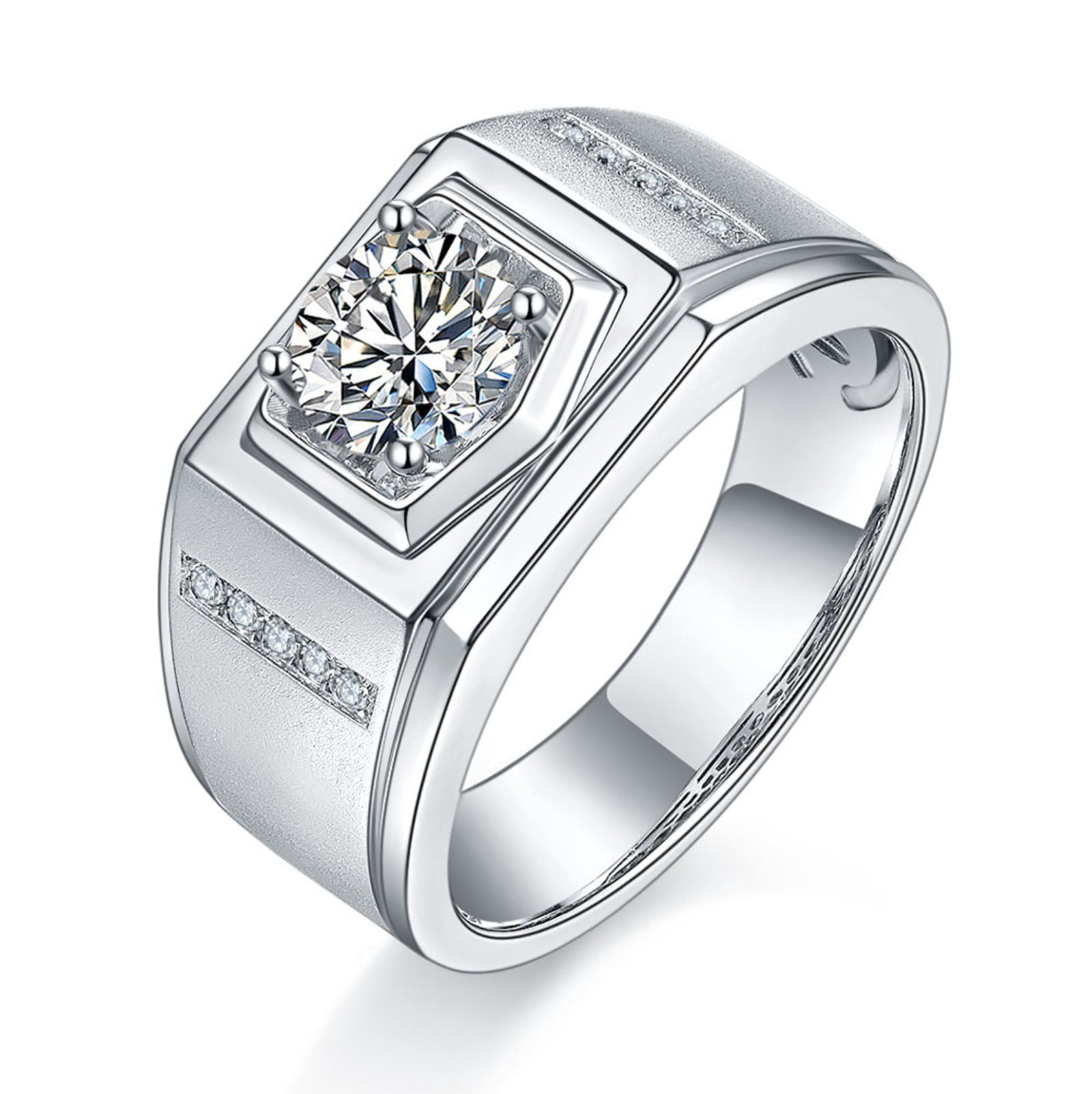 Sparkling Round Cut 1 Carat Solitaire Moissanite Ring for Men S925 ...