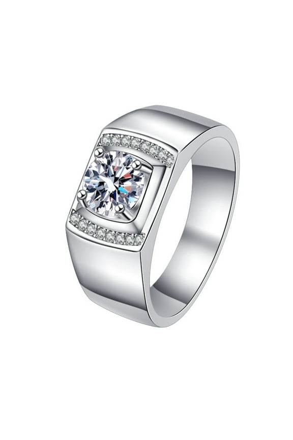 Sparkling Round Cut Moissanite Engagement Rings for Men 1 Carat D Color VVS1 S925 Sterling Silver Lab Created Diamond Rings Anniversary Wedding Promise Ring with Certificate